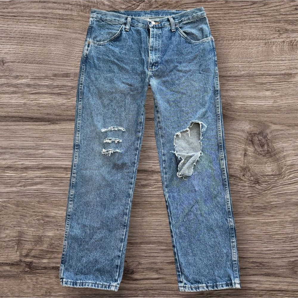 Rustler Vintage 90s Distressed Straight Leg Jeans 34x29 Blue Cotton Grunge